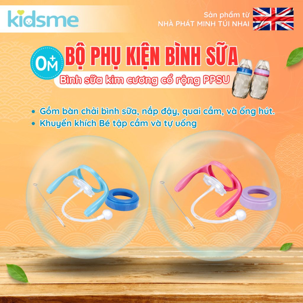 Bộ phụ kiện bình sữa kim cương cổ rộng kidsme