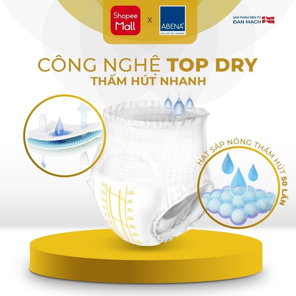Tã quần người lớn Abena Pants Premium S2 thấm hút 1.900 ml Gói 16 miếng - Nhâp khẩu Đan Mạch