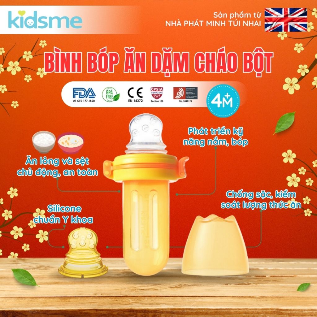Bình bóp chống hóc Plus kidsme Màu Chanh từ 04 tháng tuổi