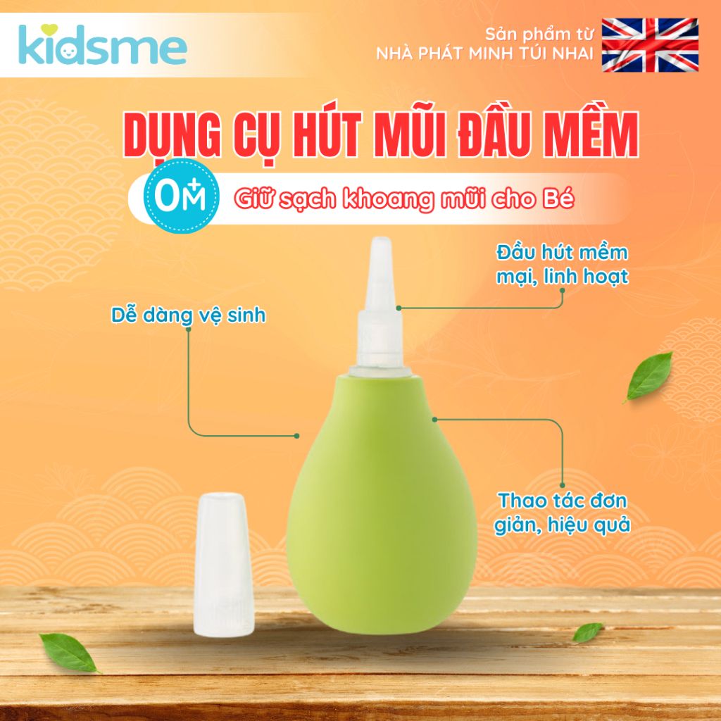 Dụng cụ hút dịch của kidsme với vòi hút mềm mại và linh hoạt giúp làm sạch khoan mũi của bé