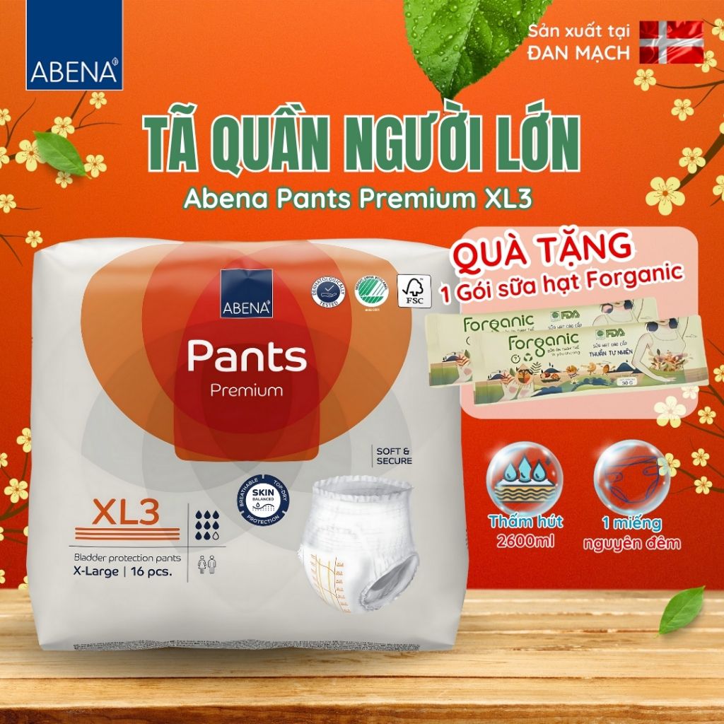 Tã quần người lớn Abena Pants XL3 thấm hút 2.600ml - Nhập khẩu Đan Mạch (Gói 16 miếng)