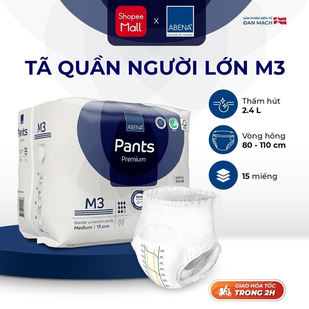 Tã quần người lớn Abena Pants Premium siêu thấm hút lên đến 2.4 lít thoải mái để ngủ qua đêm- Nhập khẩu Đan Mạch