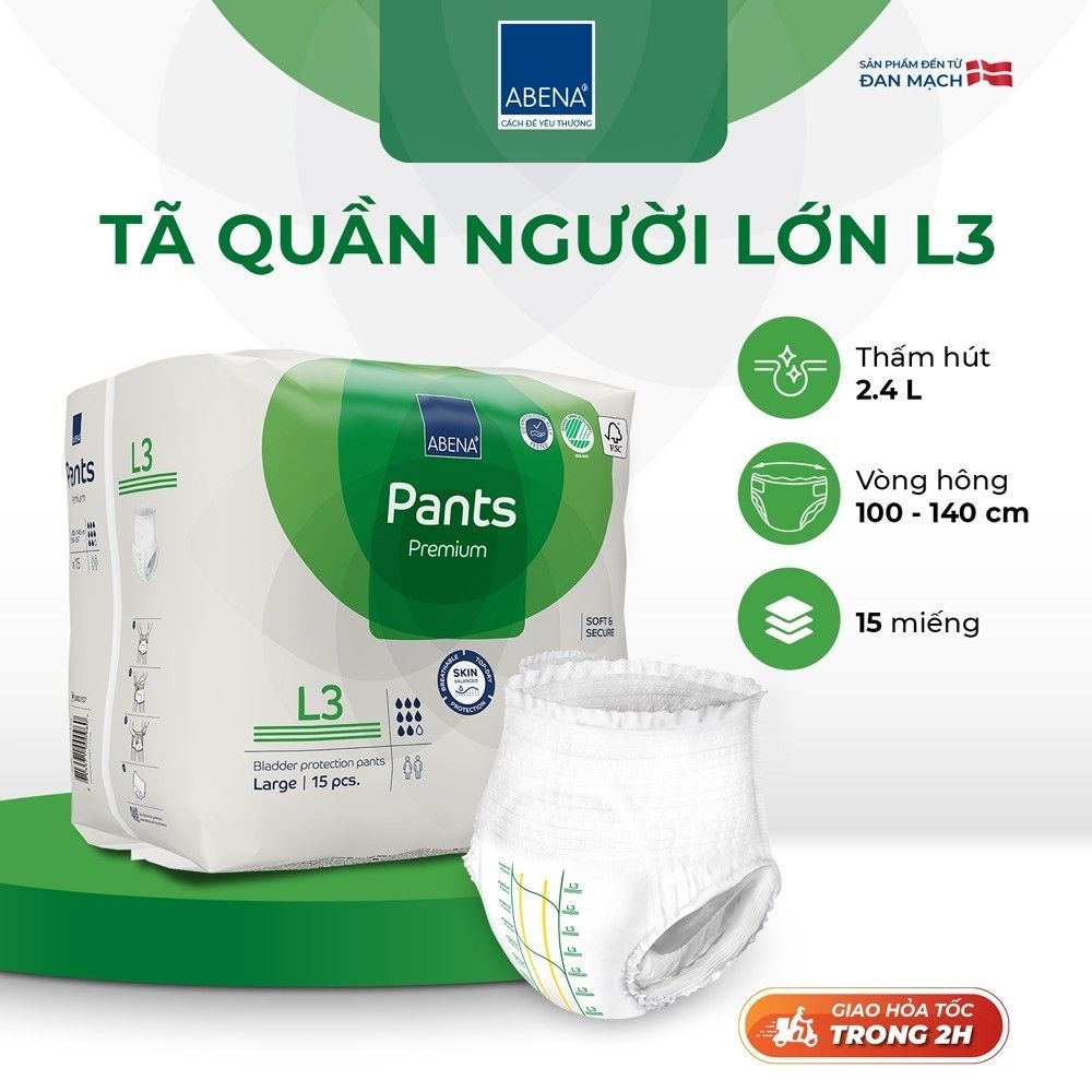 Combo 3 Bịch Tã Quần Cao Cấp Người Lớn Abena Pants Premium Siêu thấm hút lên đến 2.4 lít - Nhập Khẩu Đan Mạch