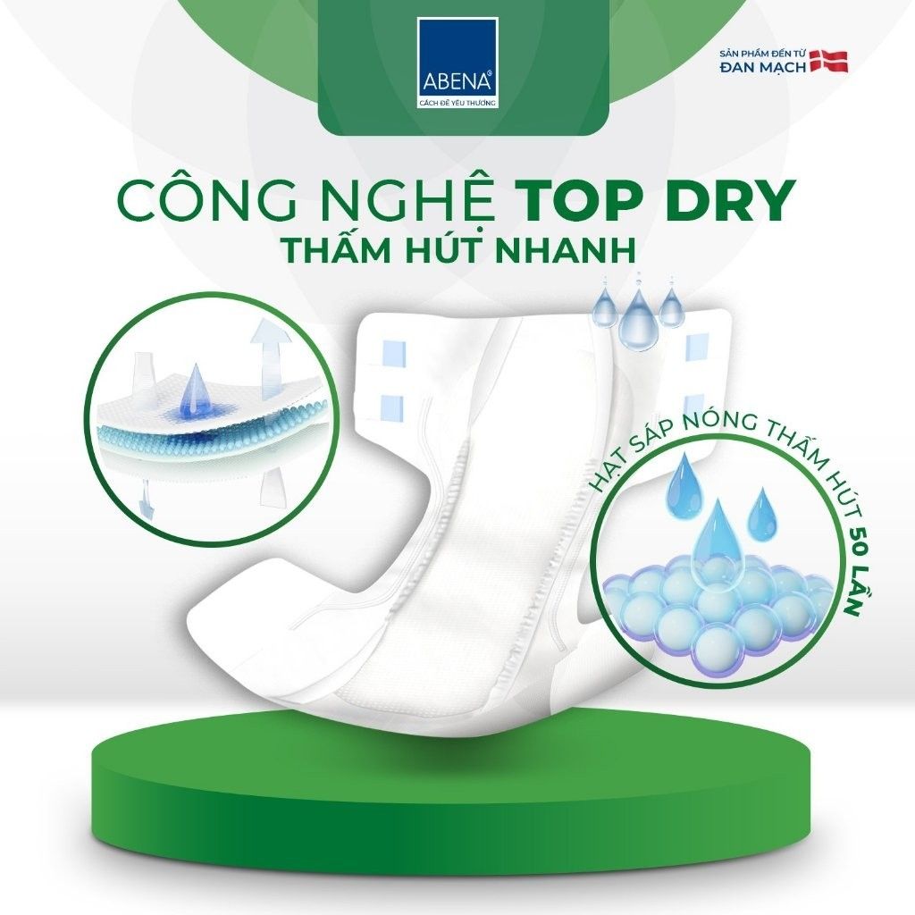 Tã dán người lớn cao cấp Abena Slip Premium L1 siêu thấm hút lên đến 2.5 lít thoải mái ngủ qua đêm- Nhập khẩu từ Đan Mạc