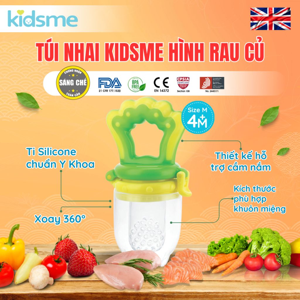Túi nhai chống hóc tay cầm hình rau củ kidsme - Từ 04 tháng tuổi