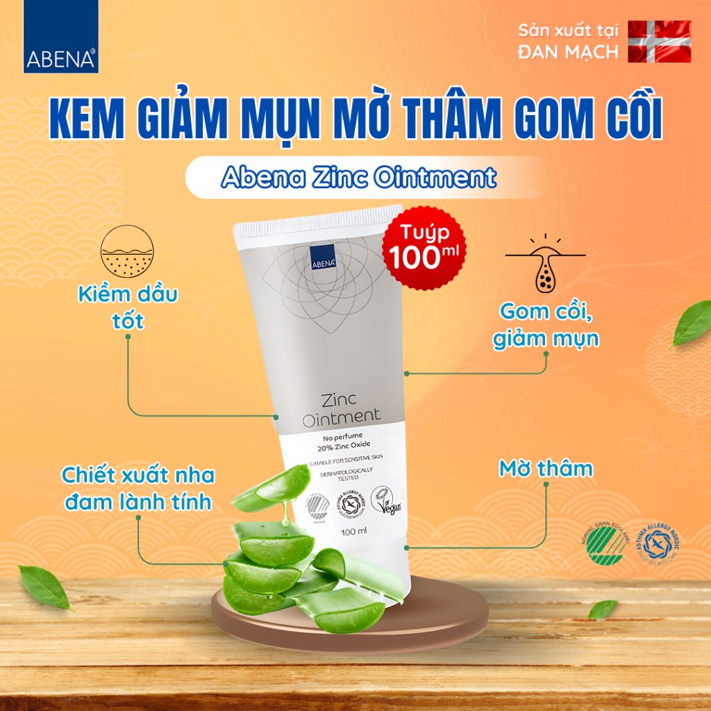 Kem giảm mụn làm mờ thâm gom cồi ABENA thông thoáng lỗ chân lông tuýp 15ml nhập khẩu Đan Mạch