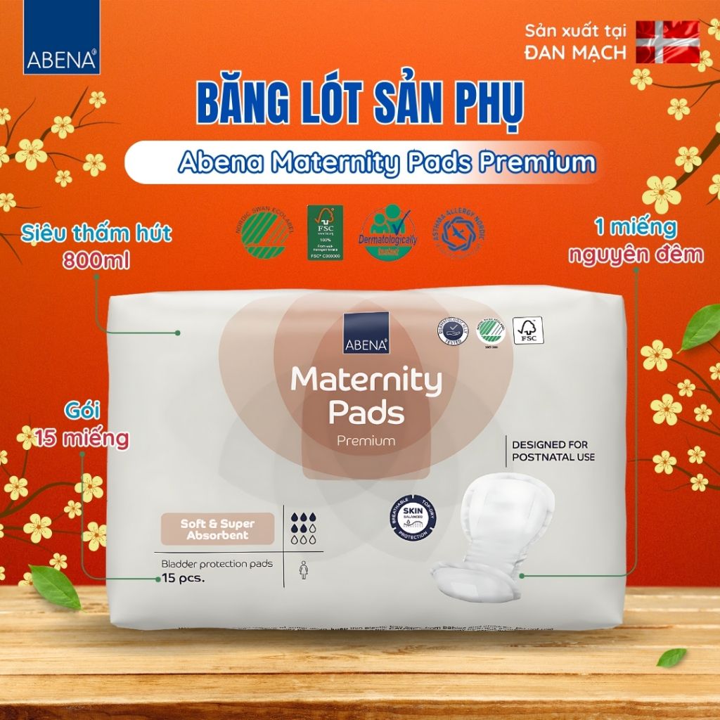 Băng lót sản phụ Abena Materity Pads Premium - Nhập khẩu Đan Mạch (Gói 15 miếng)