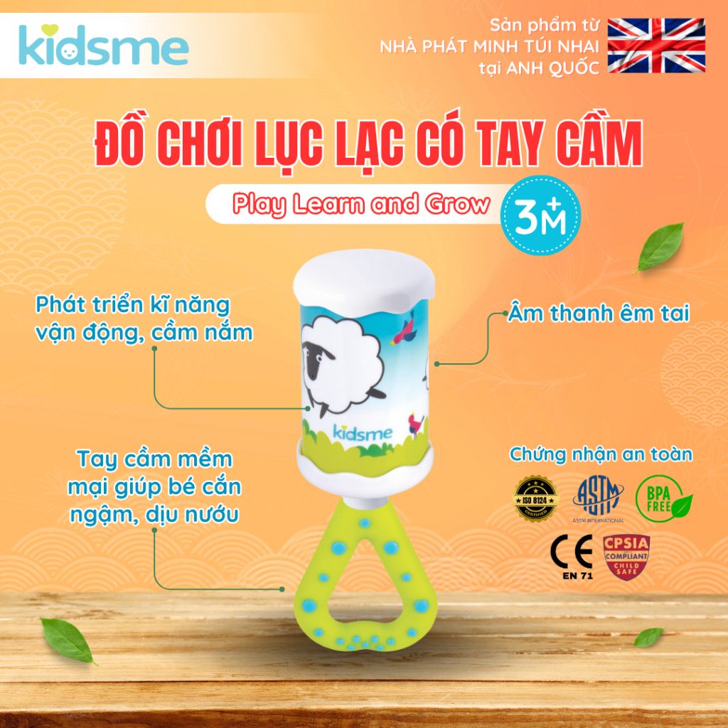 Đồ chơi Lục lạc có tay cầm cắn răng dịu nướu kidsme