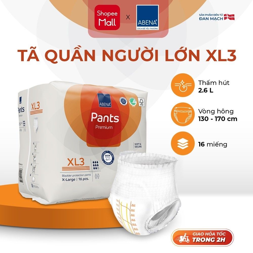 Tã quần người lớn Abena Pants XL3 thấm hút 2.600ml - Nhập khẩu Đan Mạch (Gói 16 miếng)