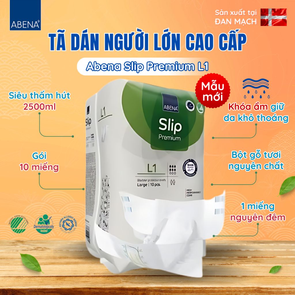 Tã dán người lớn cao cấp Abena Slip Premium L1 siêu thấm hút lên đến 2.5 lít thoải mái ngủ qua đêm - Nhập khẩu Đan Mạch
