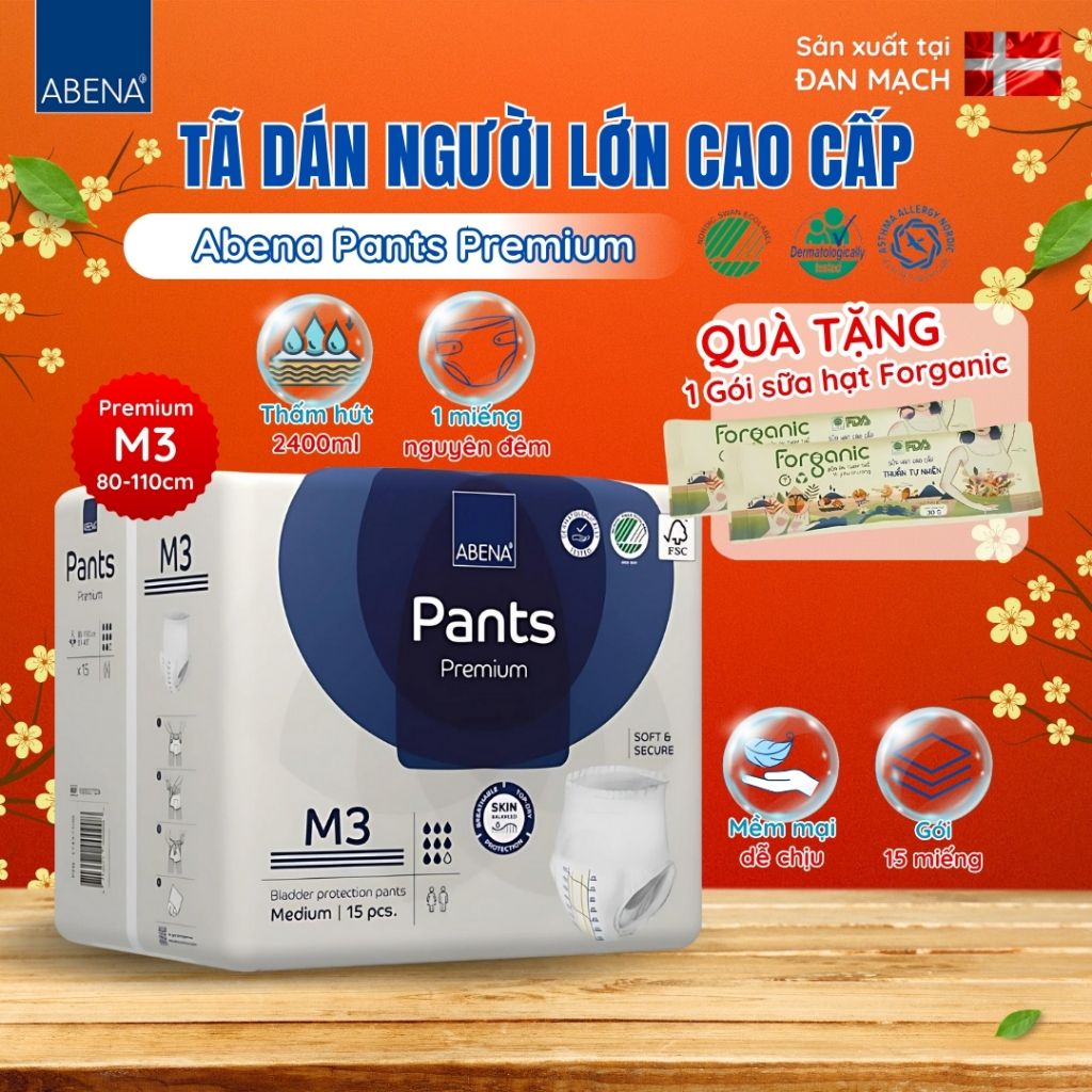 Tã quần người lớn Abena Pants Premium M3 gói 15 miếng thấm hút 2.400ml - Nhập khẩu Đan Mạch