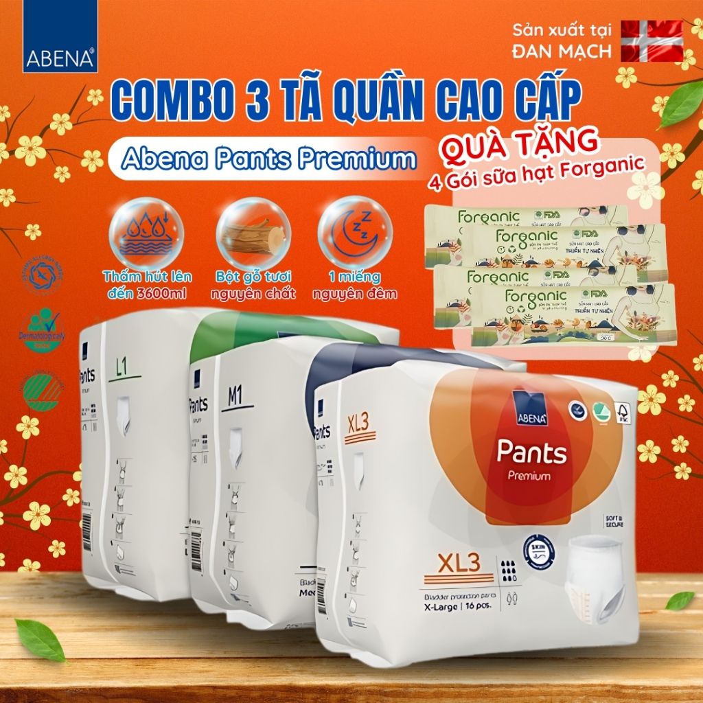 Combo 3 Bịch Tã Quần Cao Cấp Người Lớn Abena Pants Premium Siêu thấm hút lên đến 2.4 lít - Nhập Khẩu Đan Mạch