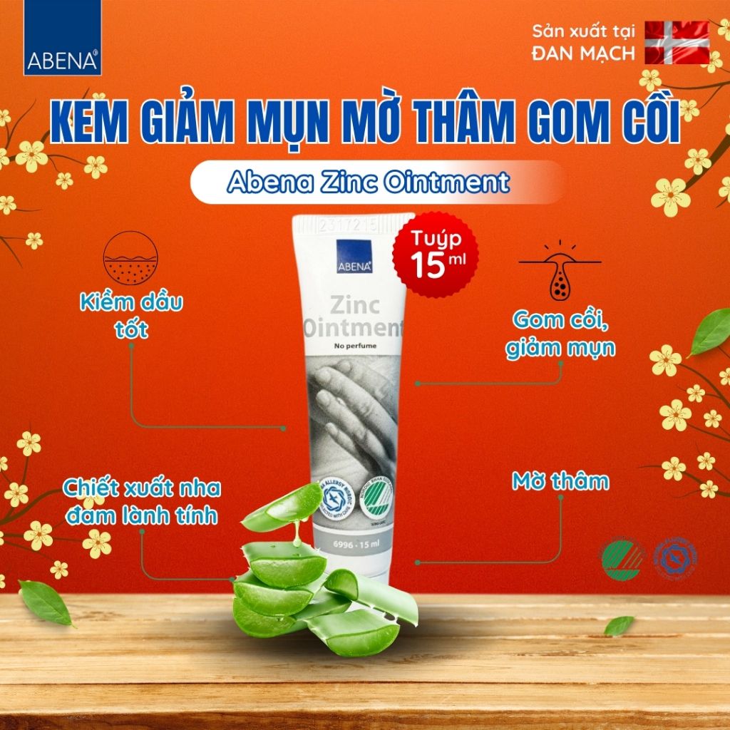 Kem giảm mụn làm mờ thâm gom cồi ABENA thông thoáng lỗ chân lông tuýp 15ml nhập khẩu Đan Mạch