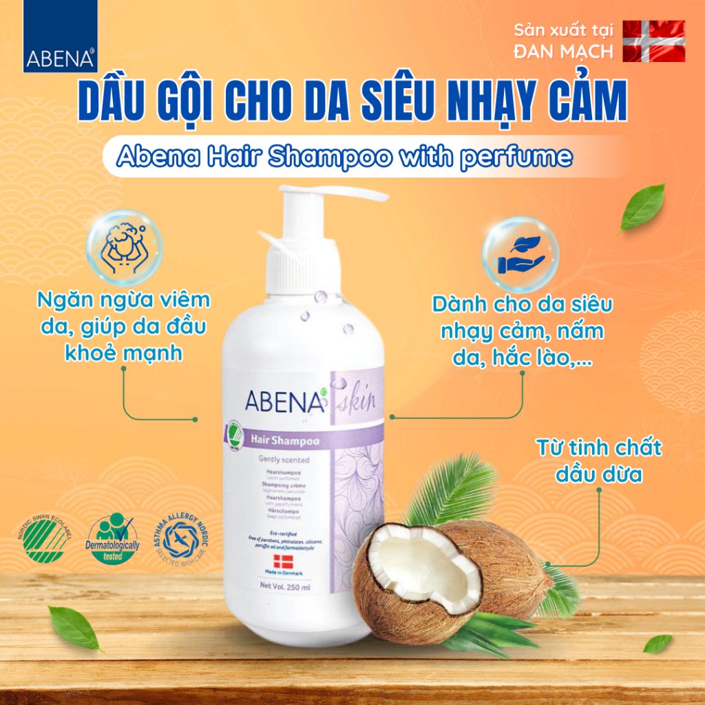 Dầu gội Abena Hair Shampoo with perfume -Nhập khẩu Đan Mạch (Chai 250ml)