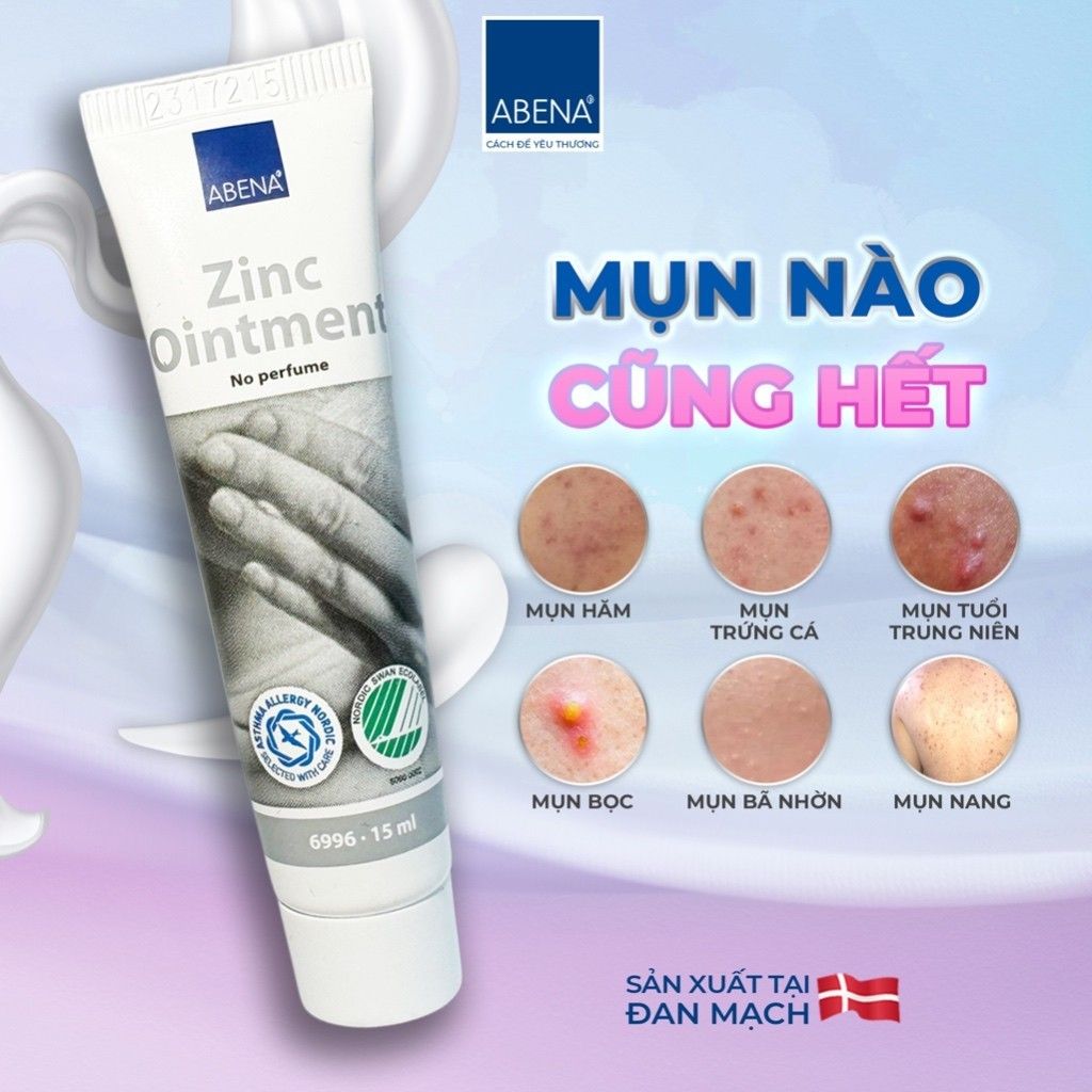 Kem giảm mụn làm mờ thâm gom cồi ABENA thông thoáng lỗ chân lông tuýp 15ml nhập khẩu Đan Mạch