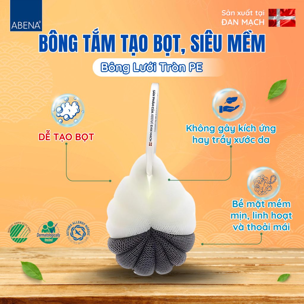 Bông Tắm Tạo Bọt, Siêu Mềm Lưới Tròn PE - Abena Đan Mạch
