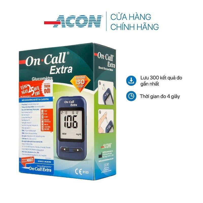 Máy đo đường huyết Acon On-call Extra kèm hộp 25 que thử - bảo hành trọn đời