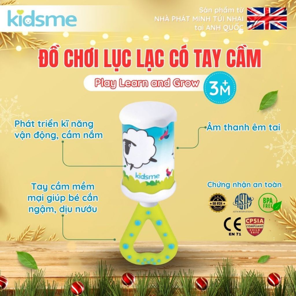 Đồ chơi Lục lạc có tay cầm cắn răng dịu nướu kidsme