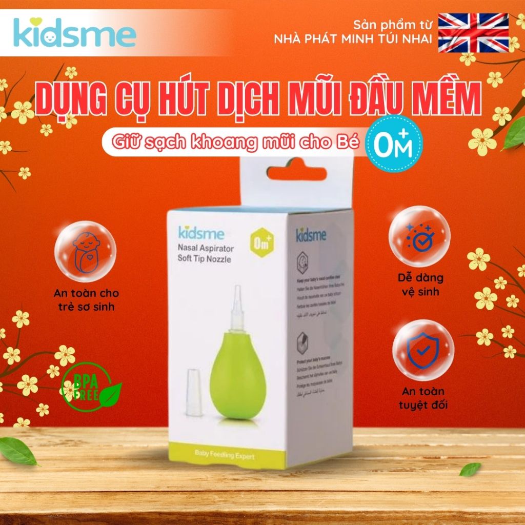 Dụng cụ hút dịch của kidsme với vòi hút mềm mại và linh hoạt giúp làm sạch khoan mũi của bé