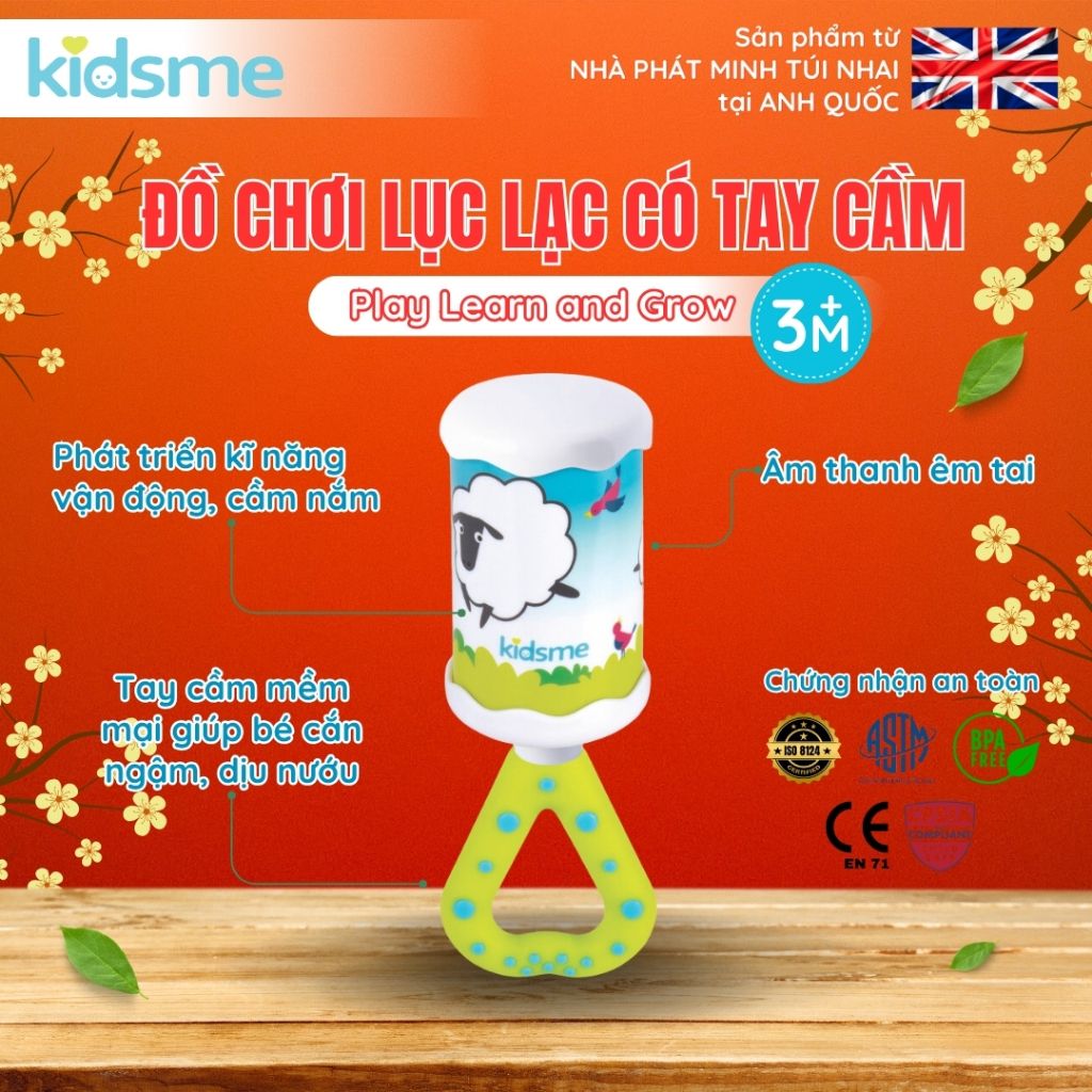 Đồ chơi Lục lạc có tay cầm cắn răng dịu nướu kidsme