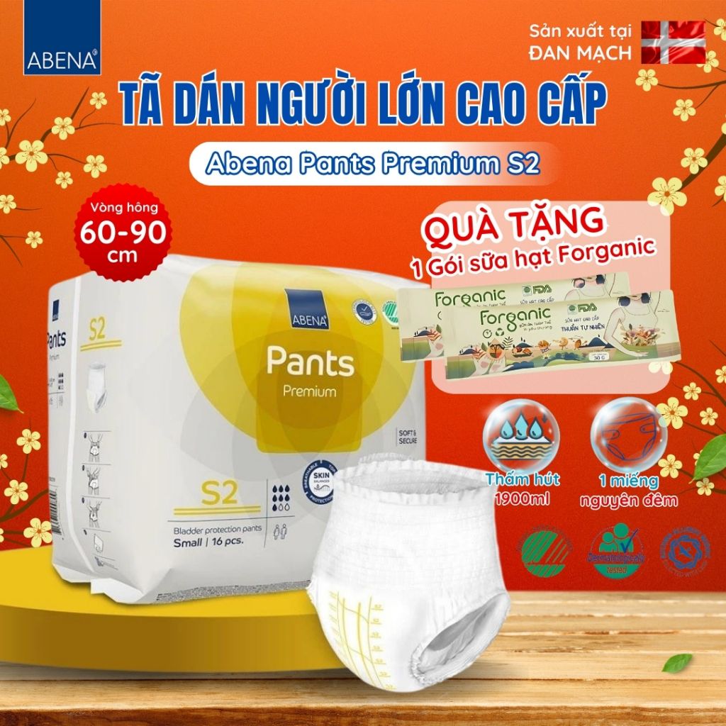 Tã quần người lớn Abena Pants Premium S2 thấm hút 1.900 ml Gói 16 miếng - Nhâp khẩu Đan Mạch