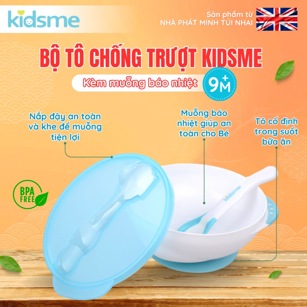Bộ tô chống trượt kèm muỗng báo nhiệt kidsme - 9832