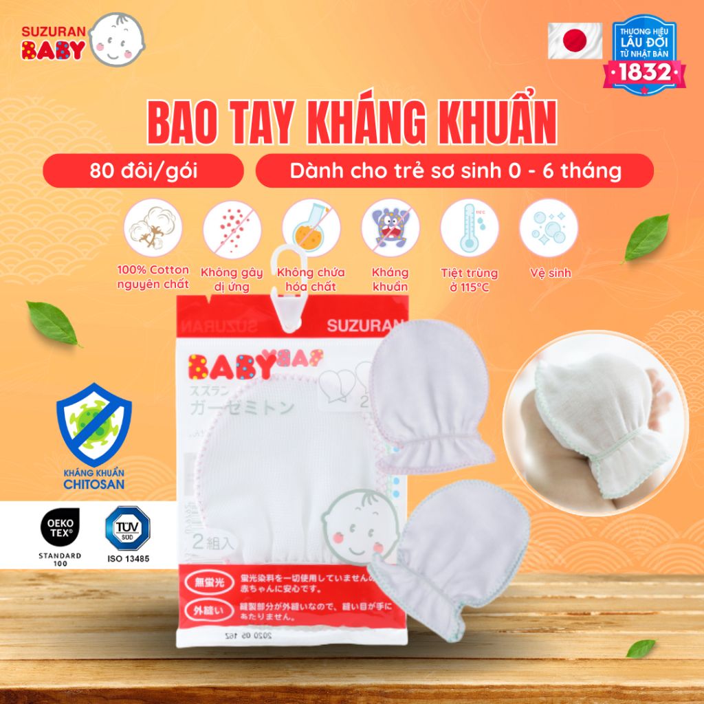 Bao tay Chitosan kháng khuẩn Suzuran Japan