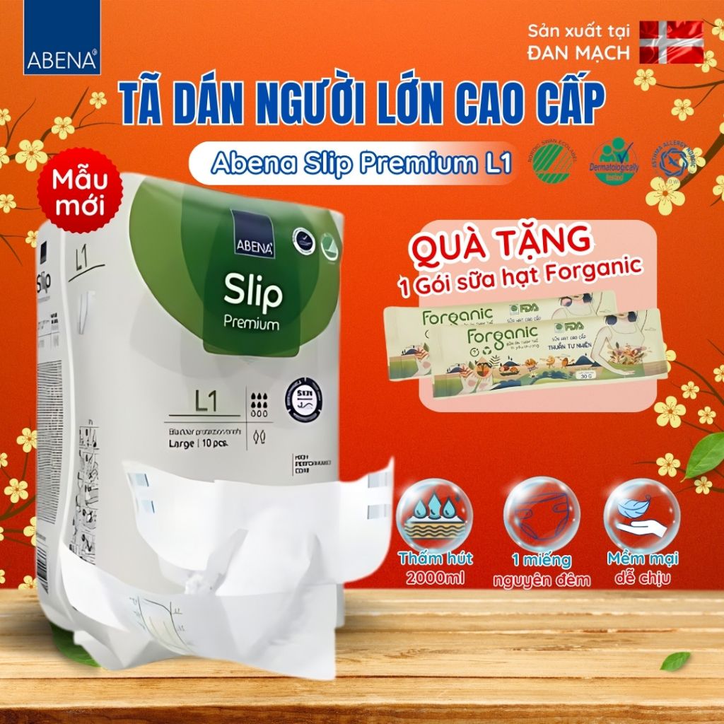 Tã dán người lớn cao cấp Abena Slip Premium L1 siêu thấm hút lên đến 2.5 lít thoải mái ngủ qua đêm- Nhập khẩu từ Đan Mạc