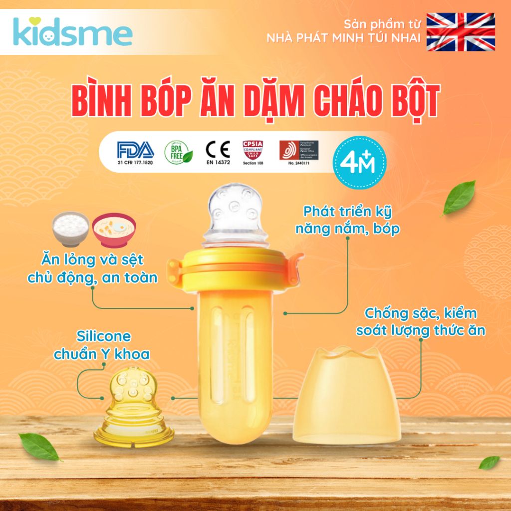 Bình Bóp Ăn Dặm Cháo Bột kidsme - Từ 04 Tháng Tuổi