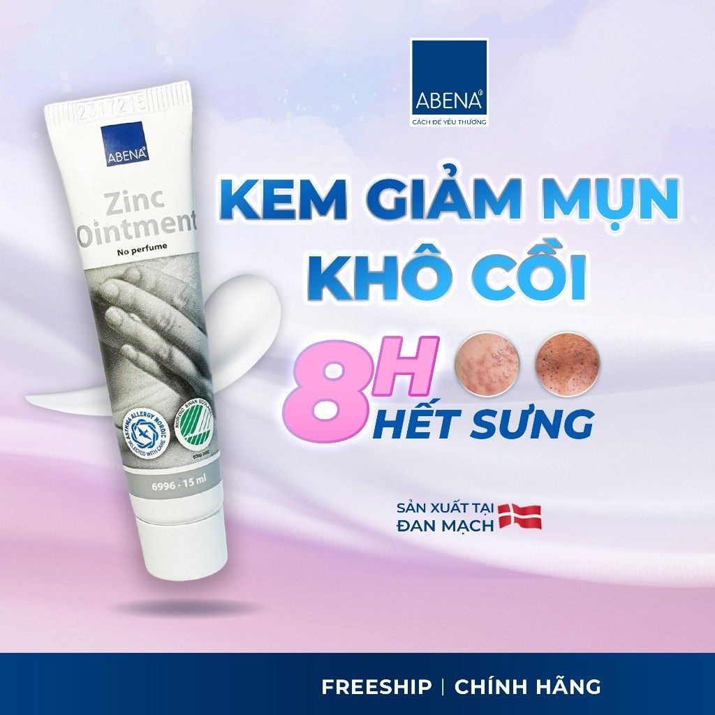 Kem giảm mụn làm mờ thâm gom cồi ABENA thông thoáng lỗ chân lông tuýp 15ml nhập khẩu Đan Mạch