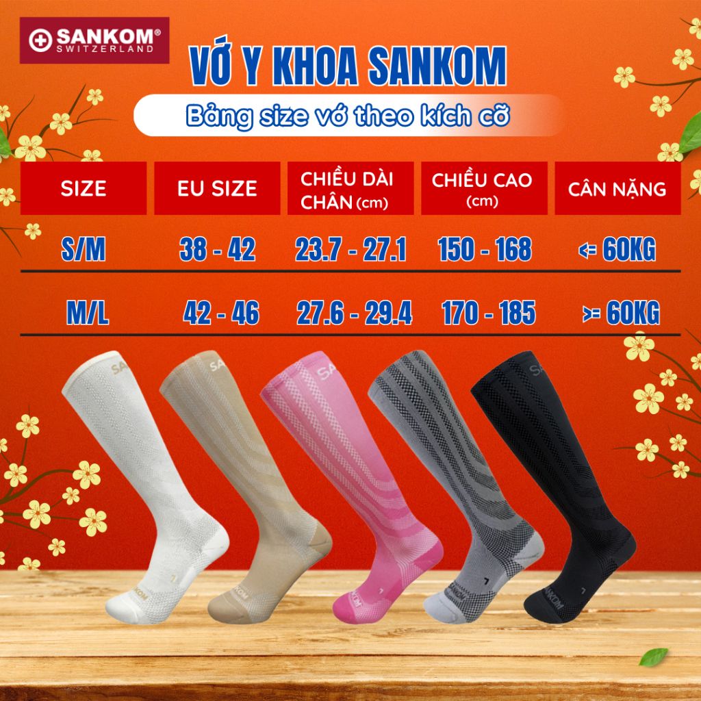 Vớ SANKOM - Giúp giảm suy giãn tĩnh mạch - Dùng cho cả nam và nữ