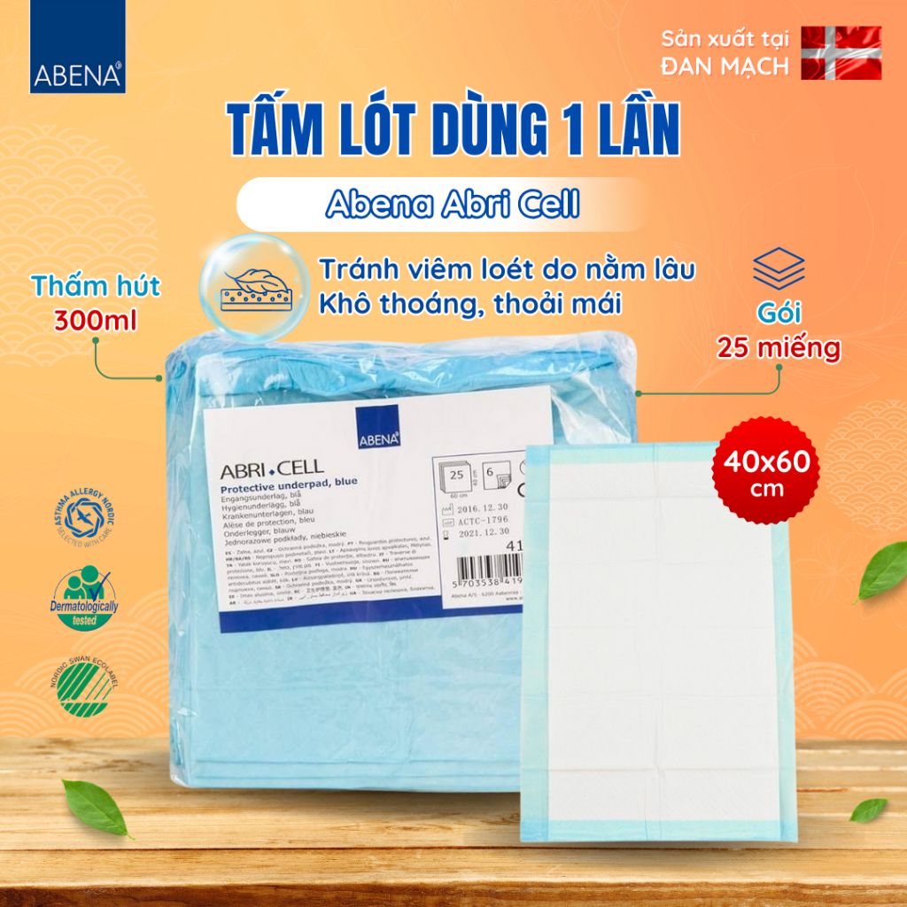 Tấm lót dùng 1 lần Abena Abri Cell kích cỡ 40x60cm nhập khẩu Đan Mạch (Gói 25 miếng)