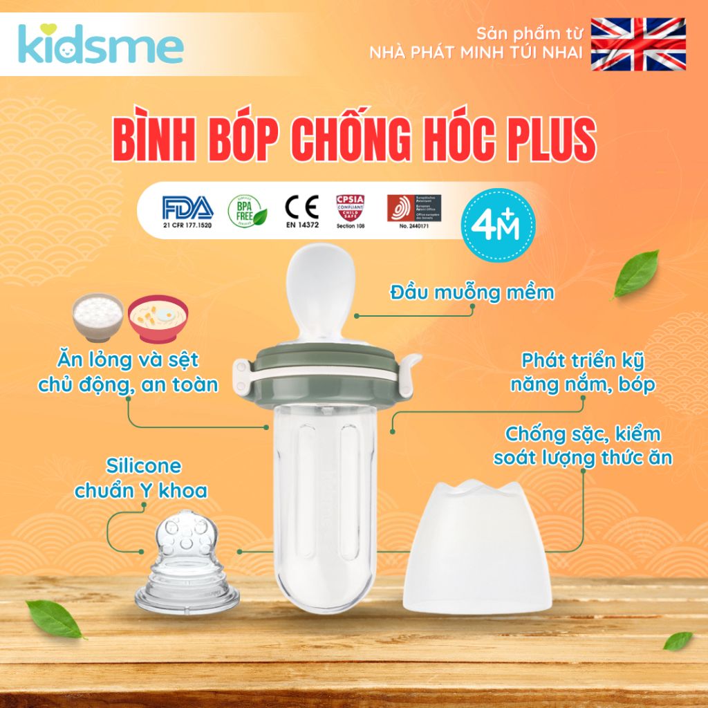 Bình bóp chống hóc Plus kidsme Màu Plum từ 04 tháng tuổi