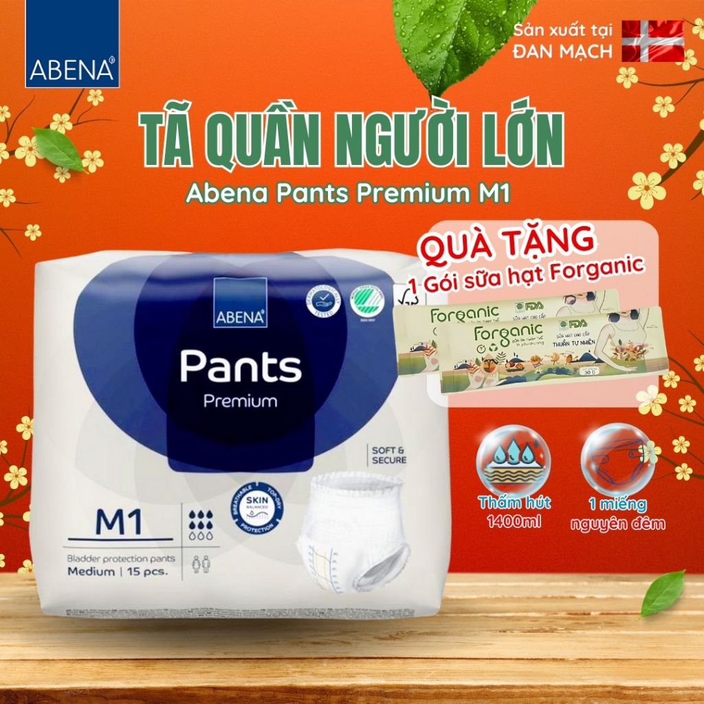 Tã quần người lớn Abena Pants Premium M1 Gói 15 miếng thấm hút 1.400ml - Nhập khẩu Đan Mạch