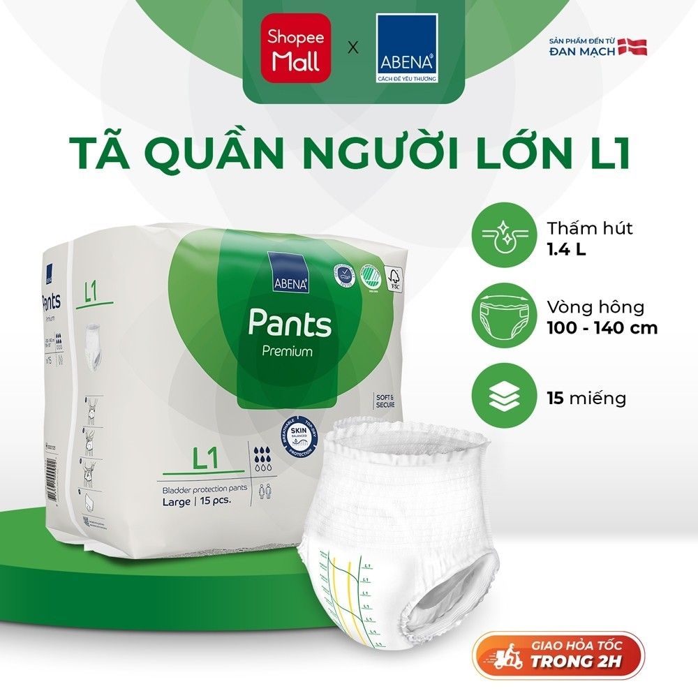 Tã quần người lớn Abena Pants Premium siêu thấm hút lên đến 2.4 lít thoải mái để ngủ qua đêm- Nhập khẩu Đan Mạch
