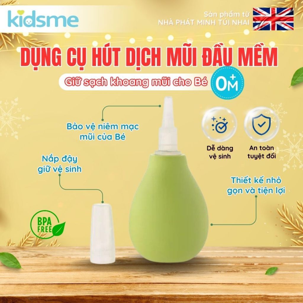 Dụng cụ hút dịch của kidsme với vòi hút mềm mại và linh hoạt giúp làm sạch khoan mũi của bé