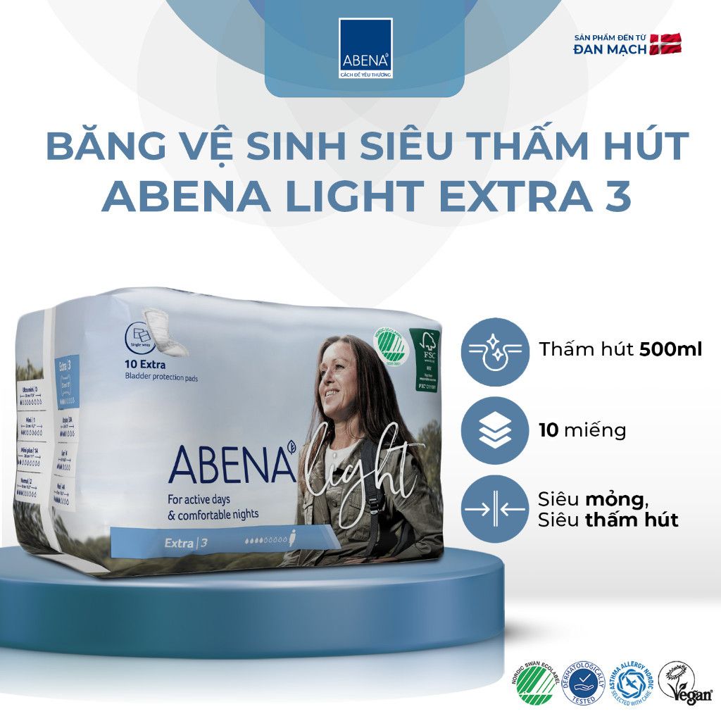 Băng vệ sinh siêu thấm hút Abena Light Extra 3 thấm hút 500ml nhập khẩu đan mạch gói 10 miếng