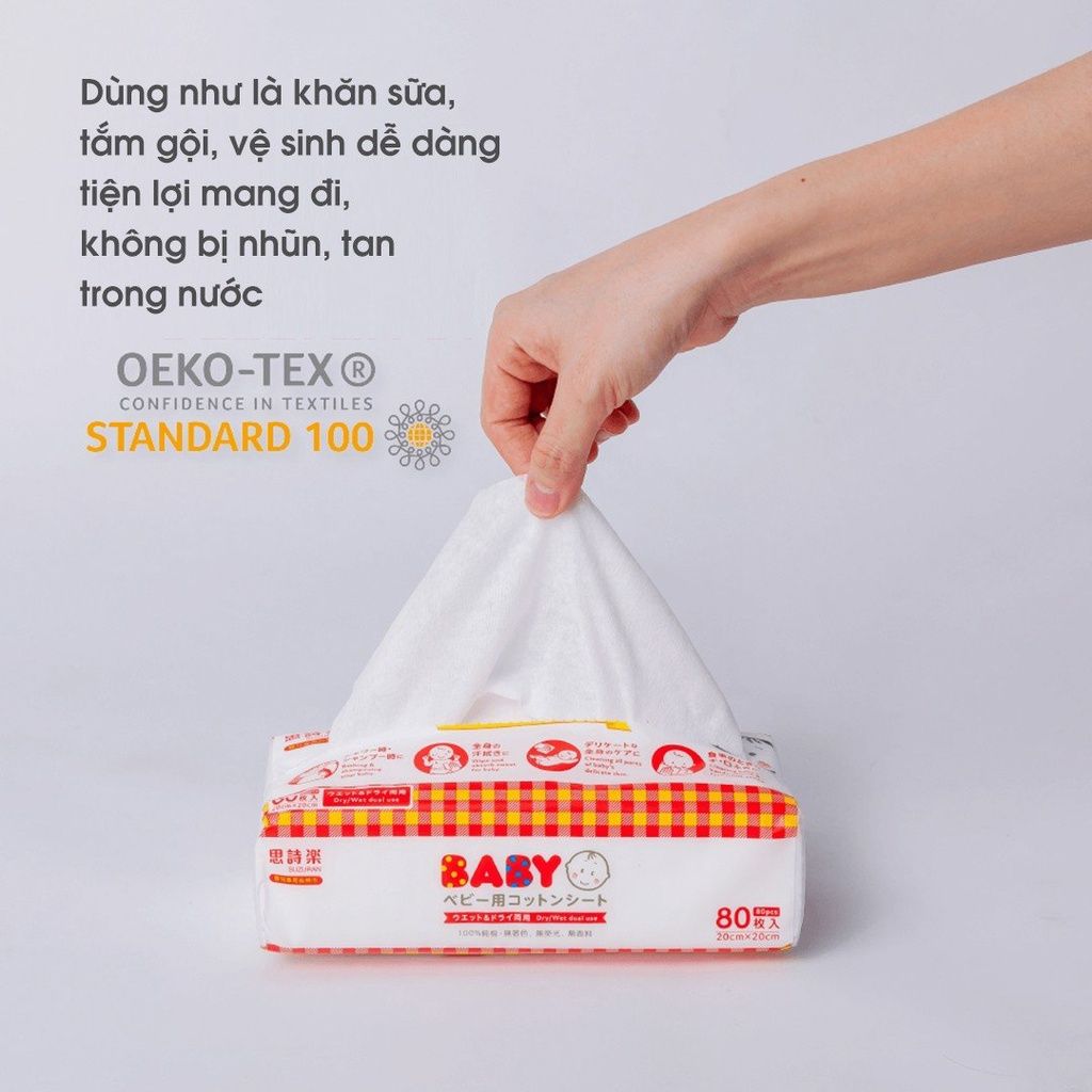 Khăn khô cao cấp cotton kháng khuẩn tiệt trùng Suzuran Japan tiện lời an toàn cho bé 80 miếng