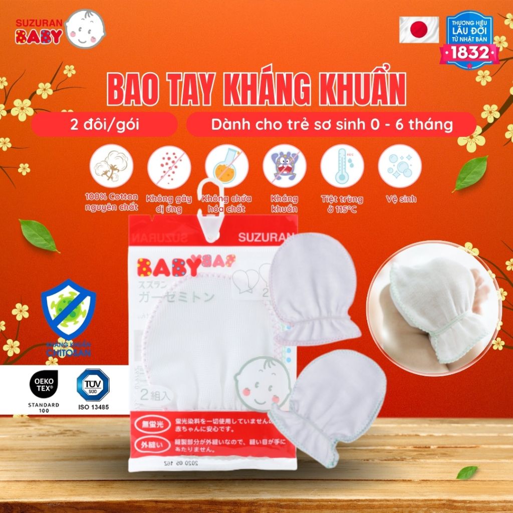 Bao tay Chitosan kháng khuẩn Suzuran Japan
