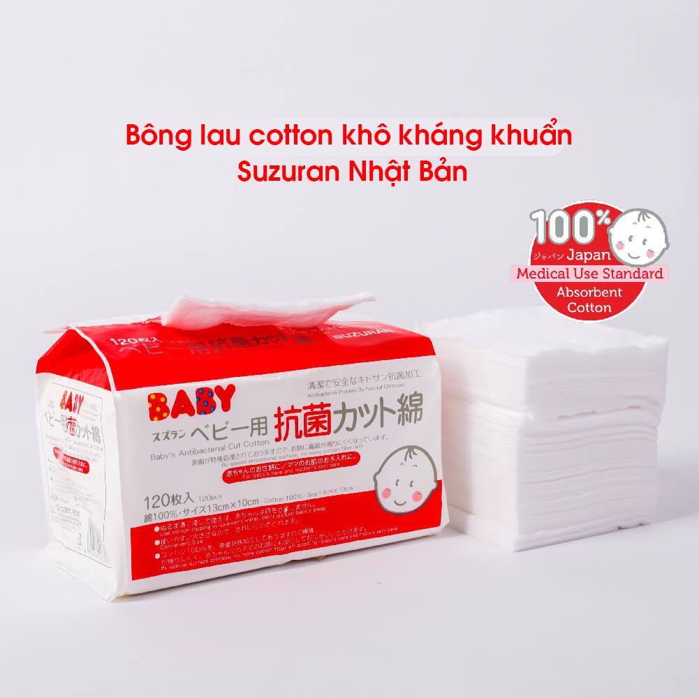 Bông thấm hút kháng khuẩn Suzuran Japan - 120 miếng/gói