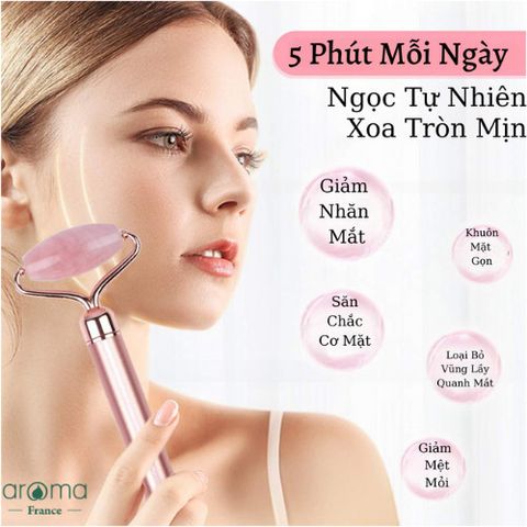 Bộ Guasha Massage  Thanh lăn & miếng đá thạch anh hồng tự nhiên - Lưu thông tuần hoàn - Đả thông kinh lạc - Thải độc tốt