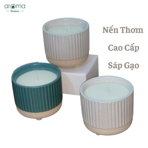 Nến thơm Aroma Mercury Row Ridged Scented Candle  - Chậu Nến thơm hương Địa Trung Hải Gỗ đàn hương, Hoa Tử linh lan, Hoa lài- Nến thơm trang trí cao cấp