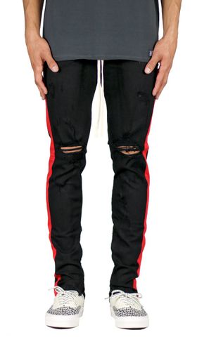 Black Red Track Zipper Jean