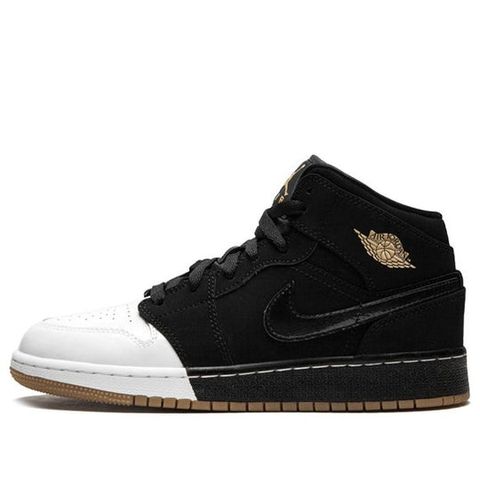 Jordan 1 Mid Black White Gold (GS) 555112-021 Chính Hãng - Qua Sử Dụng - Độ Mới Cao