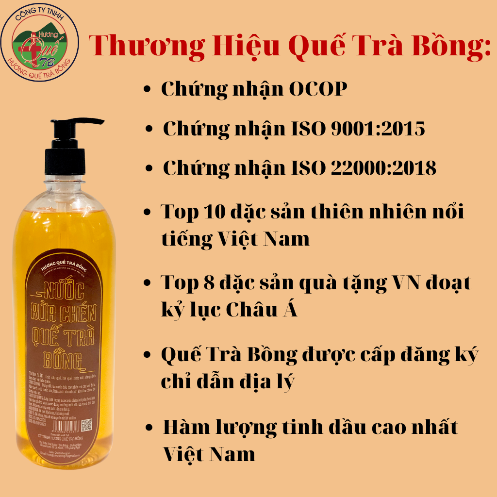 Nước Rửa Chén Quế Trà Bồng 1000ml