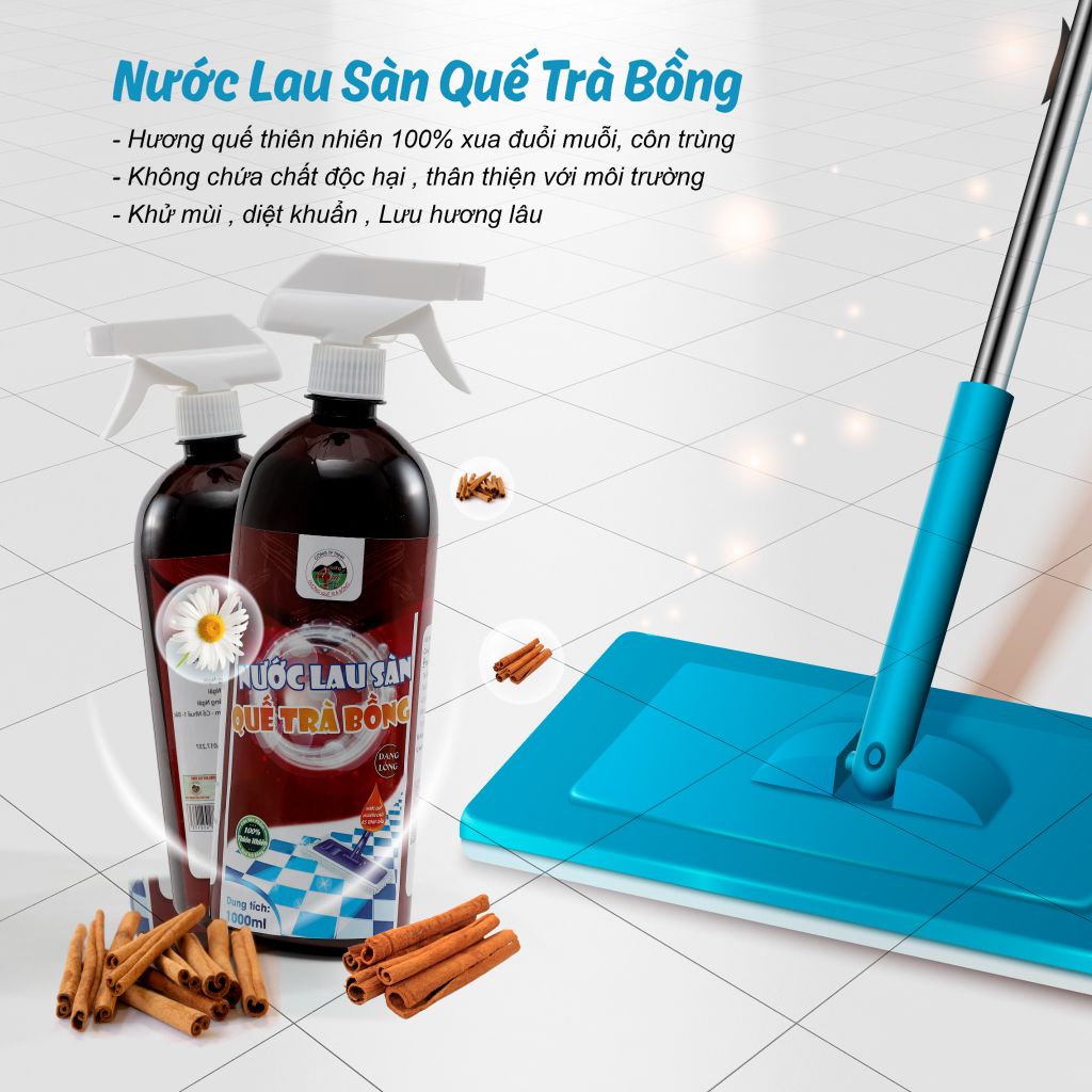 Nước Lau Sàn Quế Trà Bồng Lỏng X5 Tinh Dầu Quế 1000ml