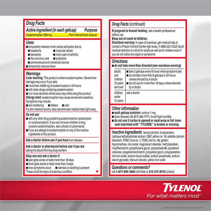 Thuốc Giảm Đâu Hạ Sốt Rapid Release 500 mg Tylenol Extra Strength, 290 Viên Nhộng