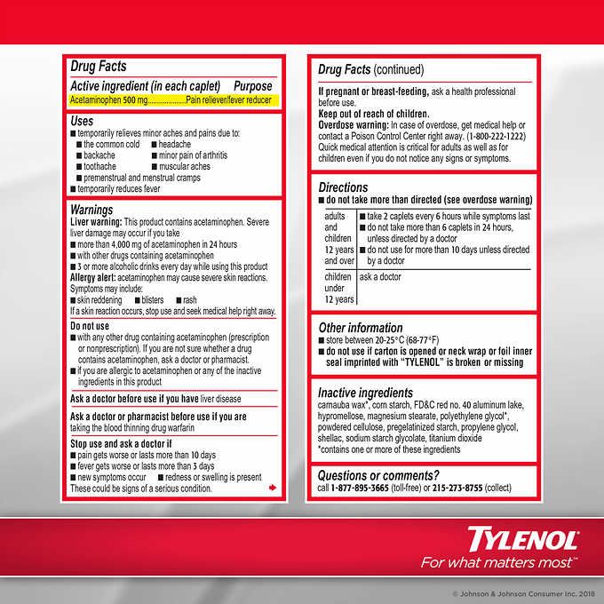 Thuốc Giảm Đau Hạ Sốt Tylenol Extra Strength 500 mg 325 viên