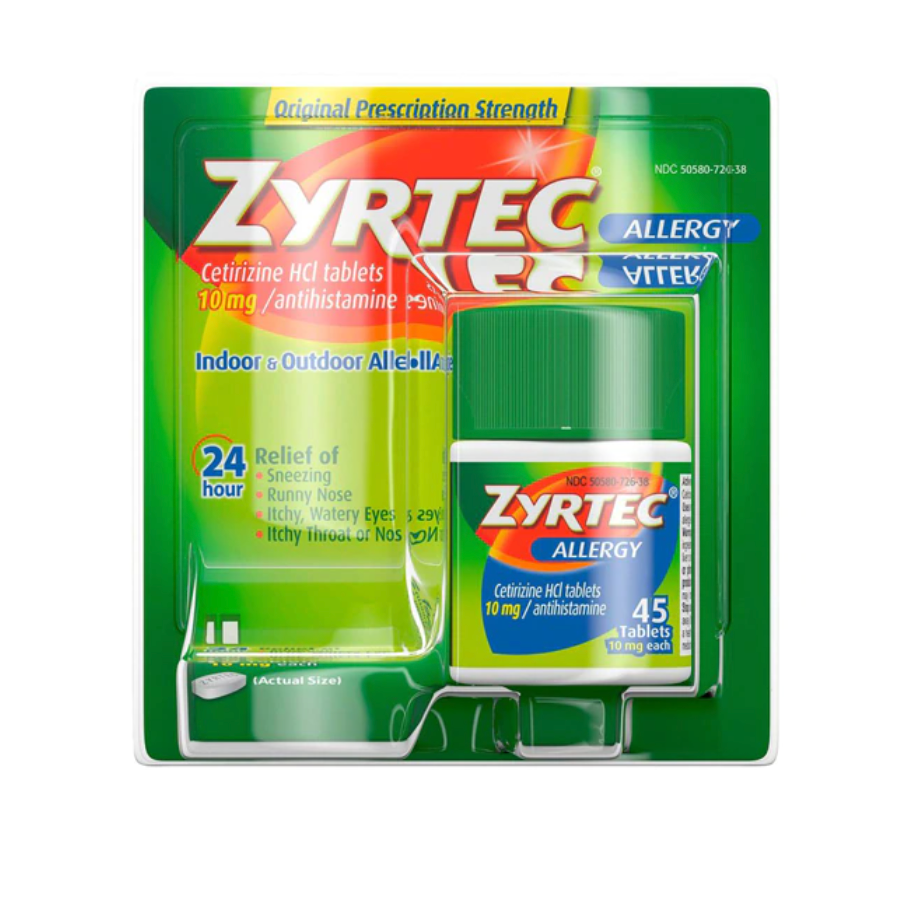 Thuốc Dị Ứng Zyrtec Cetirizine HCL Tablets 10mg 45 Viên