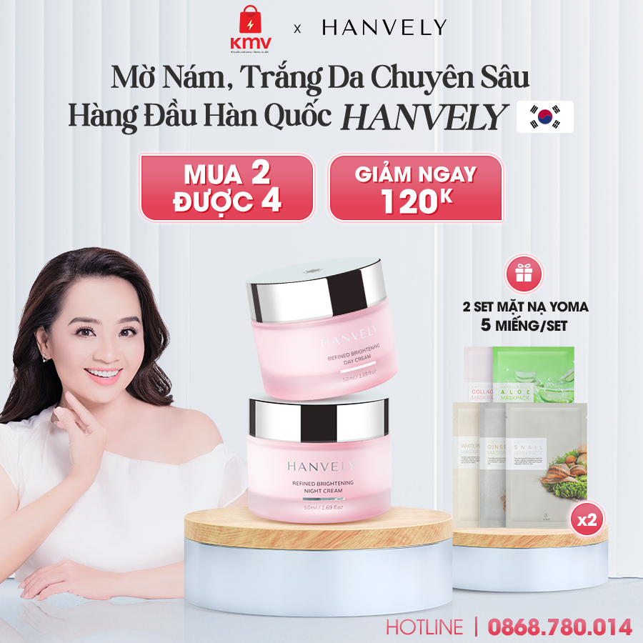  Bộ kem dưỡng ngày và đêm trắng da chuyên sâu Hanvely 